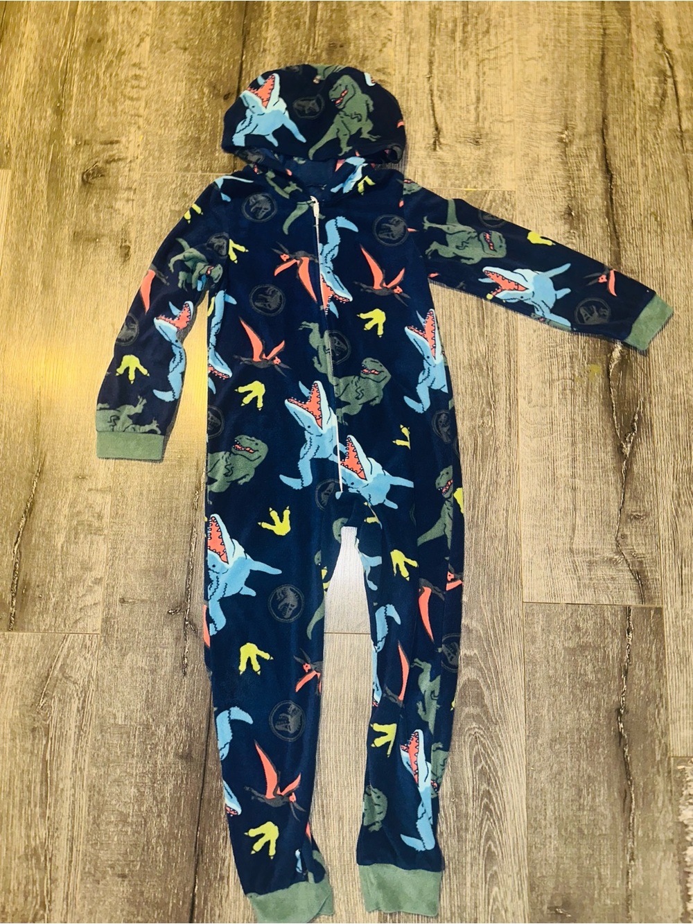 Jurassic World Kids Dinosaur Hooded One-Piece Unionsuit Pajamas
